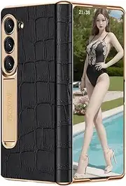 [TECSHINE] Leather Case for Samsung Galaxy Z Fold6, Hinged Cover for Samsung Z Fold 6 Phone, Kickstand, Mobile Phone Shell, Support Frame, Leather Holster