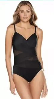 Size 10 Miraclesuit Women's Black Network Mystique Mesh One-Piece Swimsuit