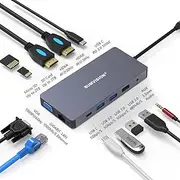 USB C Hub Docking Station Adapter SUMVISION 100W PD 12 in 1 4K HDMI Splitter Triple Display VGA USB 3.0 Dock Charger Gigabit LAN Micro SD Card Reader for iPad iPhone Samsung DEX (FREE UK TECH SUPPORT)