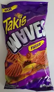 NEW BARCEL TAKIS WAVES FUEGO HOT CHILI PEPPER & LIME TORTILLA CHIPS 8 OZ BAG