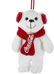 Kurt Adler COCA-COLA Plush Polar Bear with RED Earmuffs Ornament