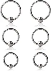 [Ruifan] 6PCS Surgical Steel Captive Bead Rings Prince Albert PA Nipple Nose Eyebrow Tragus Lip Ear Hoop Ring Piercing 14G 8MM,10MM,12MM,14MM