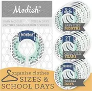 Days of The Week School Clothes Organizer, Weekly Monday Through Friday Kids Closet Organization, Modish Labels Hanging Dividers Sort Sizes & Days, Boy Mint Gray Navy Blue Boho Woodland Adventure