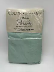 NEW Color Classics Stevens 2 Standard Pillow Cases No Iron Percale Vintage Teal