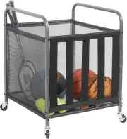 STORAGE MANIAC Ball Storage Bin Rolling Sports Ball Cart, Metal Garage Organizer