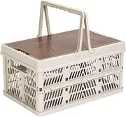 Camping Bin - Large Folding Storage Box - Utility Crates with Handles and Lid Stackable Basket for Car Home Camping Fishing Outdoor