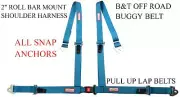 CLIP IN 4 POINT 2" SEAT BELT ROLL BAR MOUNT HARNESS BUGGY BELT ELECTRIC BLUE