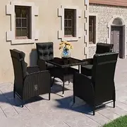 5 Piece Garden Dining Set Poly Rattan and Glass Black,Outdoor Furniture Sets-3058528