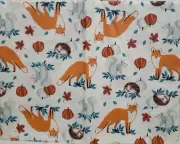 Vinyl Tablecloth, 52"x52" SQUARE, HARVEST,FOXES,PORCUPINES,LEAVES & PUMPKINS,MI