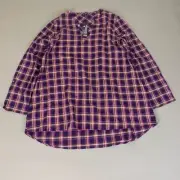 Lily by Firmiana Flannel Button Down Tunic Top Plus Size 2X Purple Plaid New NWT