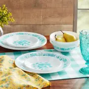 The Pioneer Woman by Corelle 12-Piece Dinnerware Set, Evie, Teal
