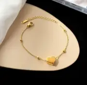 Titanium Steel Gold Love Heart Bead Chain Foot Ankle Bracelet Anklet