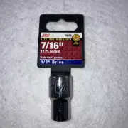 ACE 23632 SAE 1/2" Drive 7/16" Socket 12 Point Chrome Shallow Lifetime Warranty