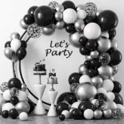 Black Silver Balloons Garland Arch Kit, 144Pcs 18 12 10 5 In Black White