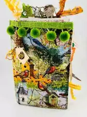 Bird/Garden Fabric Junk Journal. Re-Usable Fabric Planner. Scrapbook. Diary.