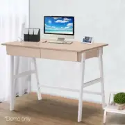 Computer Desk Office Student 2 Storage Drawer Study Table Steel Oak Top White