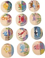 SOPOTUTU 24pcs Sea Animal Matching Game for Boy Girl Educational Wooden Memory Game to Concentration Attention Skills and Logical Thinking for Toddlers and Preschoolers
