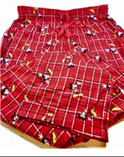 Disney Mickey Mouse Lounge Pants,Red Plaid,100% Cotton