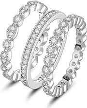 [OPOMOMO] 3Pcs 2mm Women Stackable Eternity Ring Wedding Bands,18K White Gold Plated Cubic Zirconia Rings Pack