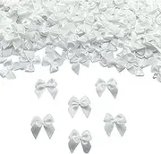 Pack of 150 Small Bows, 2.5 cm Mini White Satin Ribbon Bowties, Mini Bow Ribbon Bowtie for Sewing, Wedding Decoration, Cards, DIY Crafts, Gift, Birthday Party, Christmas
