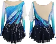 [Zagitova] Figure Skating Dress Gradient Long Sleeve Mesh Skirt Competition Dancewear Skating Ballerina Costume
