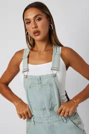 Denim Short Dungaree Ripped - Size 6, Women's Dungaree