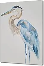 BATRENDY ARTS Coastal Canvas Wall Art Blue and Grey Egret Painting Rustic Sea Bird Picture Artwork for Bathroom Decor