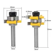 2 Bit 8mm Shank 3/4" Tongue and Groove Router Bit Set