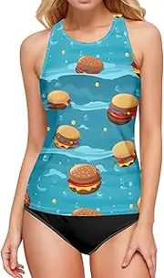 [AIXIWAWA] Hamburger Sea Women's Tankini Tops, Swimsuit Top for Beach Pool Vacation S