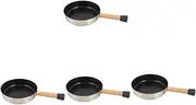 Happyyami 4pcs Camping Egg Pan Nonstick Portable Stainless Steel Fry Pan Wooden Handle Flat Bottom
