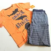 Gymboree Boys 10 "Cape Cool" Snack Attack Orange Shark Striped Shorts Set NWT