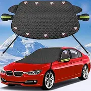 Car Windshield Snow Cover for Ice with Magnetic Edges, Windscreen Frost Protector with 5 Layers Protection,Elastic Straps Hooks,Side Mirrors Cover, Winter Frost Ice Guard for Car SUV CRV Trucks,Black