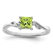 Sterling Silver Rhodium Plated Diamond u0026 Peridot Square Ring
