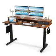 Giantex 140cm Electric Lift Table Height Adjustable Stand Up Desk Office Computer Desk Brown