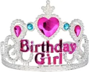 NWT BIRTHDAY GIRL Party Sparkly Silver-Tone Tiara Crown Headband w/Combs Plastic