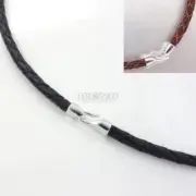 Sterling Silver Hook Clasp 3mm Round Genuine Leather Cord Necklace / Bangle