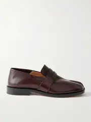 [Maison Margiela] Maison Margiela - Tabi Split-toe Collapsible-heel Leather Loafers - Burgundy - IT38 IT 38 Burgundy