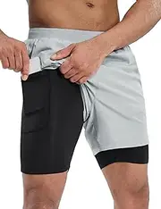 [MIER] Men's 2 in 1 Running Shorts with Liner 5" Quick Dry Gym Workout Athletic Shorts with Pockets, Lightweight, Breathable