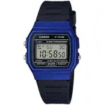 【CASIO 卡西歐】經典復古方形時尚數位錶/黑X藍框(F-91WM-2A)