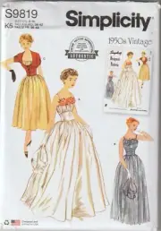 Simplicity Sewing Pattern 9819 Vintage 1950s Style Evening Gown & Jacket Sz 8-16