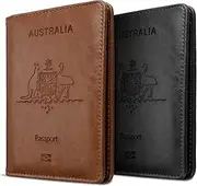 2 Pack Passport Holder Travel Cover Case, T Tersely Leather RFID Blocking Passport Travelling Wallet Holder ID Credit Cards Cover Case for Boarding Passes (Black+Brown)