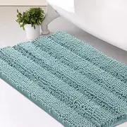 Smarcute Chenille Bath Mat Non Slip Bath Mat for Bathroom Extra Thick Soft Striped Bath Rug Water Absorbent Shag Carpet for Bathroom - (1 Piece - 50cm x 81cm) Eggshell Blue