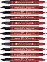 Pentel Twin Tip Permanent Marker Bullet Point Red Ink, Box of 12 Markers (N75W-B)