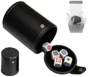 16mm Premium Poker Dice White + PU Leather Black Felt Lined Cup Lid Compartment