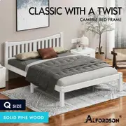 ALFORDSON Bed Frame Wooden Queen Size Solid Pine Timber Base White CAMBRIE