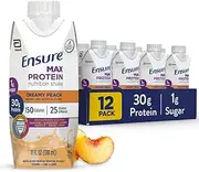 Ensure Max Protein Nutrition Shake, with 30g of Protein, 1g of Sugar, High Protein Shake, Creamy Peach, 11 fl oz, 12 Count