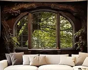 QGHOT Window Tapestry, Outdoor Forest Tapestry Wall Hanging