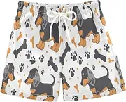 [RPLIFE] Boys Swim Trunks, Anti Chafe Swim Trunks Boys 2T, Black Orange Dachshund Dogs