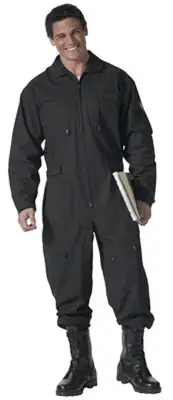 Rothco 7502 Mens Black Flight Suit 5 Zippered Pockets - Adjustable Waist & Cuffs