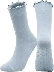 [PLZSITDOWN] Pilates Socks with Grips for Women Non Slip Cute Ruffle Yoga Socks, Blue, One Size